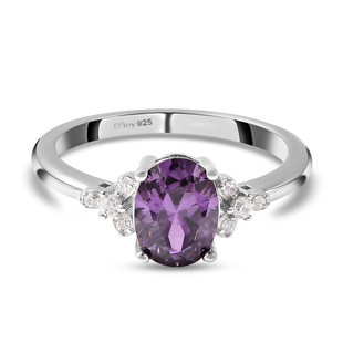 ELANZA Simulated Amethyst and Simulated Diamond Ring in Rhodium Overlay Sterling Silver