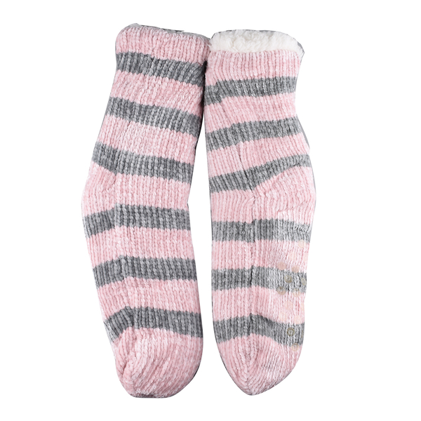 DOD- Elizabeth Rose Chenille Stripes Chunky Socks - Grey