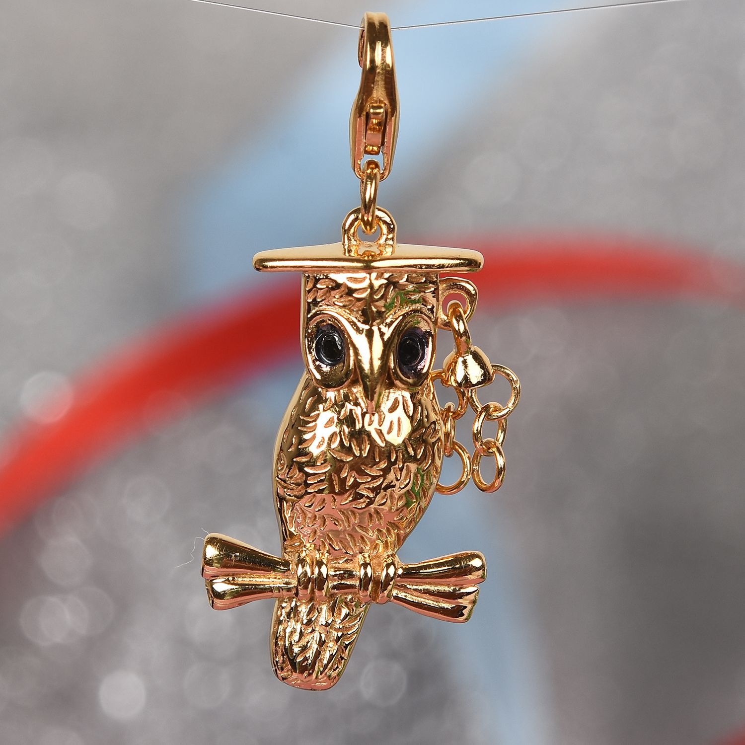 Graduation Owl Charm in 14K Gold Overlay Sterling Silver