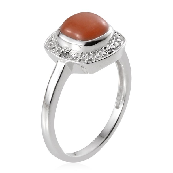 Mitiyagoda Peach Moonstone (Cush 2.50 Ct), Diamond Ring in Platinum Overlay Sterling Silver 2.520 Ct.