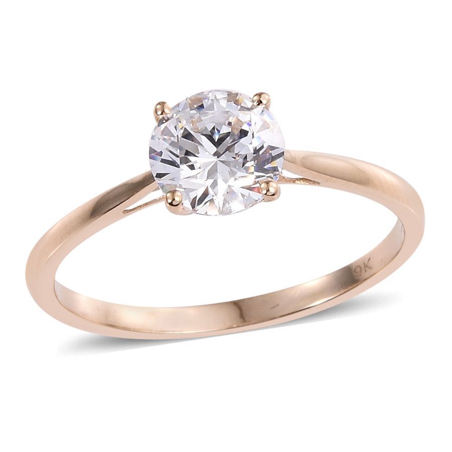 9K Y Gold (Rnd) Solitaire Ring Made with Finest CZ