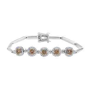 Champagne Diamond and White Diamond Bracelet (Size 7.5) in Platinum Overlay Sterling Silver 1.00 Ct,