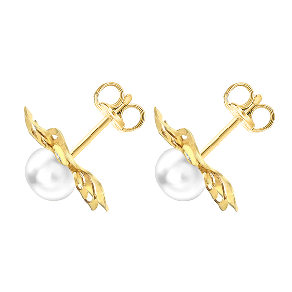 9K Yellow Gold   Cubic Zirconia ,  Pearl  Earring 1.30 ct,  Gold Wt. 0.6 Gms  1.300  Ct.