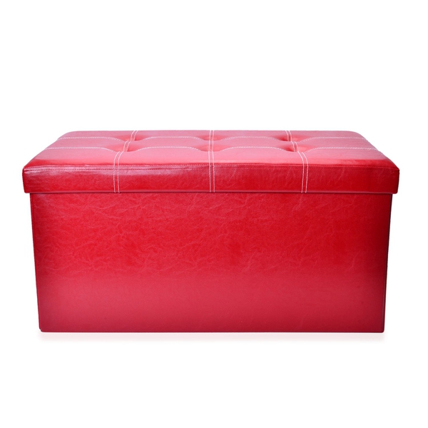Red Colour Faux Leather Foldable Large Storage Ottoman with Padded Seat  (Size 75x38x38 Cm)