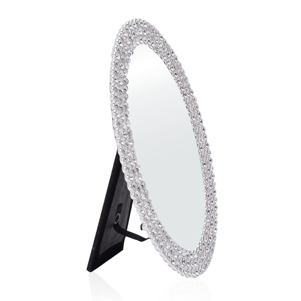 Oval Shape Photo Frame in Silver Tone Decorated with White Austrian Crystal (Size 7x5 inch)