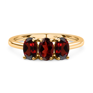 Mozambique Garnet Trilogy Ring in 14K Gold Overlay Sterling Silver 1.68 Ct.