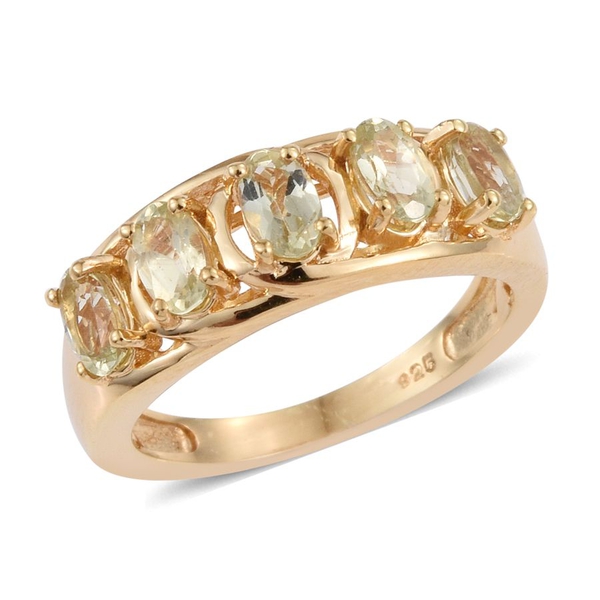 Natural Canary Apatite (Ovl) 5 Stone Ring in 14K Gold Overlay Sterling Silver 1.250 Ct.
