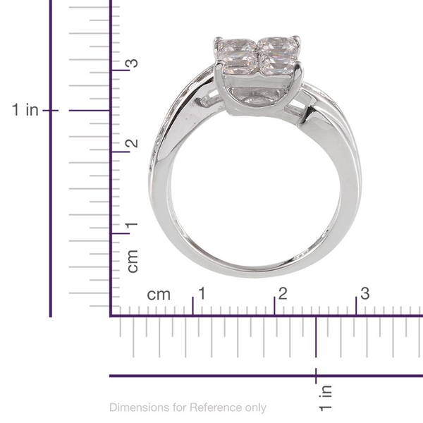 Lustro Stella - Platinum Overlay Sterling Silver (Sqr) Ring Made with Finest CZ 1.920 Ct.