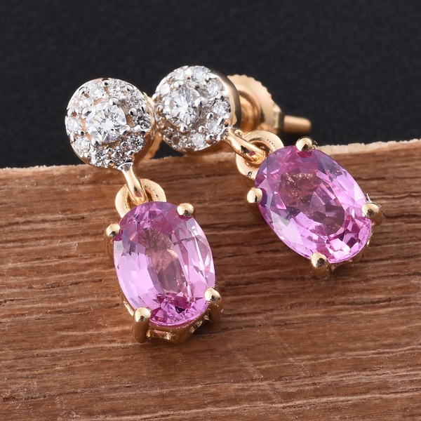 ILIANA 18K Yellow Gold AAA Pink Sapphire (Ovl), Diamond (SI/G-H) Earrings (with Screw Back) 1.890 Ct.