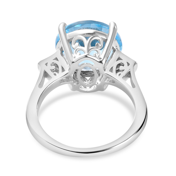 Skyblue Topaz, Natural Cambodian Zircon Ring in Rhodium Overlay Sterling Silver 6.20 Ct