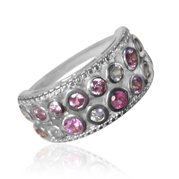 Pink Sapphire (Rnd), White Topaz Ring in Rhodium Plated Sterling Silver 2.240 Ct.