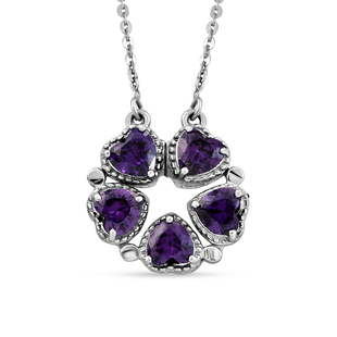 Simulated Amethyst Heart Pendant Cum Necklace With Magnet (Size - 18) in Platinum Overlay Sterling S