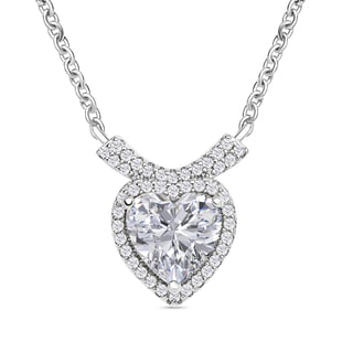 Moissanite Heart Necklace (Size - 18) in Rhodium  Overlay Sterling Silver 2.19 Ct.