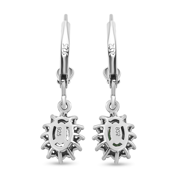 Zambian Emerald ,  White Zircon  Solitaire Lever Back Earring in Platinum Overlay Sterling Silver  1.298  Ct.