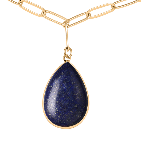 Lapis Lazuli Paperclip Necklace (Size - 20 with 2 inch Extender) in Yellow Gold Tone 38.50 Ct.