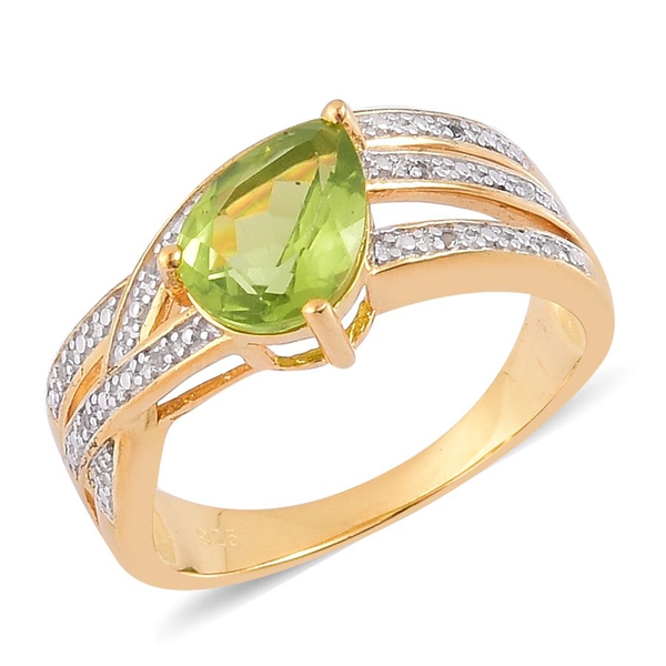 AA Hebei Peridot (Pear 1.75 Ct), White Topaz Ring in Yellow Gold Overlay Sterling Silver 1.800 Ct.