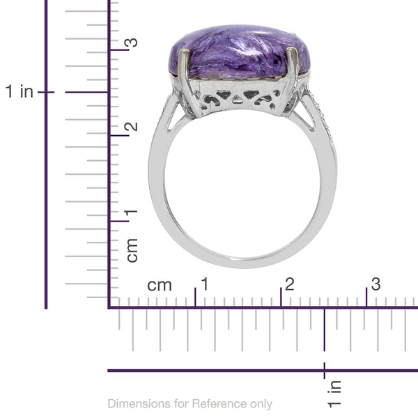 Charoite (Ovl 7.25 Ct) Diamond Ring in Platinum Overlay Sterling Silver  7.300 Ct.
