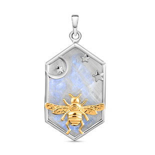 Rainbow Moonstone Pendant in Two Tone Overlay Sterling Silver 20.80 Ct.