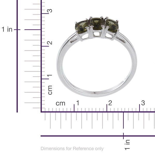 Bohemian Moldavite (Cush) Trilogy Ring in Platinum Overlay Sterling Silver 1.150 Ct.