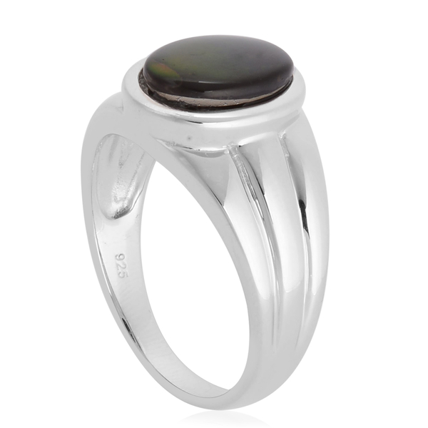 Canadian Ammolite (Ovl) Solitaire Ring in Rhodium Plated Sterling Silver 1.900 Ct.