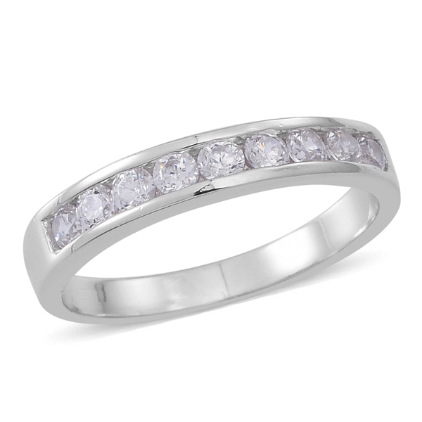 ELANZA AAA Simulated Diamond (Rnd) Half Eternity Band Ring in Rhodium Plated Sterling Silver