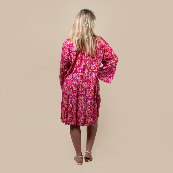 TAMSY Paisley Print Smock Dress One Size (Fits 8- 20) - Pink