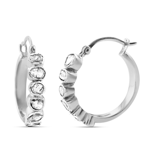 Artisan Crafted Polki Diamond Hoop Earrings (with Clasp) in Platinum Overlay Sterling Silver 0.50 Ct