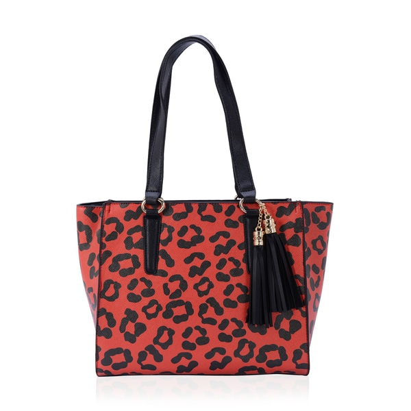 Charlotte Leopard Pattern Tote Bag with Tassels (Size 29x26x9 Cm)