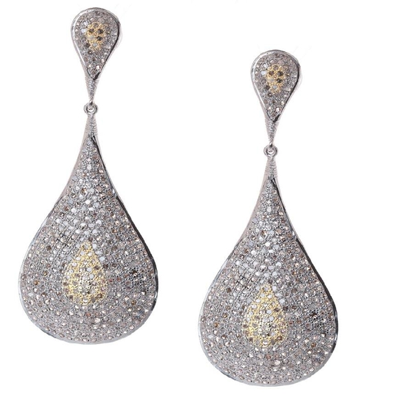 Natural Champagne Diamond (Rnd) Earrings (with Push Back) in Sterling Silver 6.500 Ct.