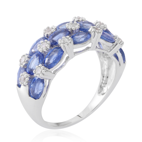 9K W Gold AAA Ceylon Blue Sapphire (Ovl), White Zircon Ring 4.000 Ct.