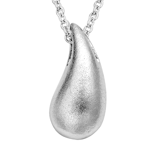 LUCYQ Texture Drop Collection - Matte Texture Rhodium Overlay Sterling Silver Pendant with Chain (Si