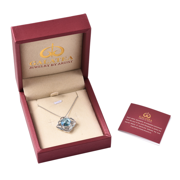 Galatea DavinChi Cut Collection - Blue Topaz, Chrome Diopside and Mozambique Garnet Pendant with Chain (Size 18) in Rhodium Overlay Sterling Silver 4.00 Ct.