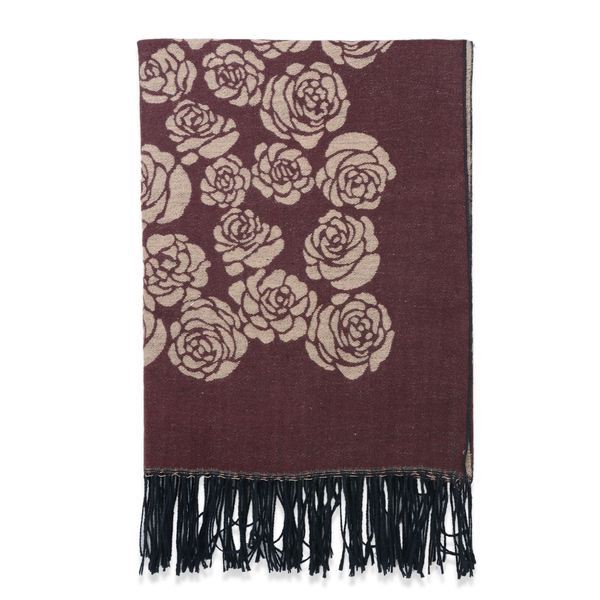 Designer Inspired Rose Pattern Brown Colour Scarf (Size 135x130 Cm)