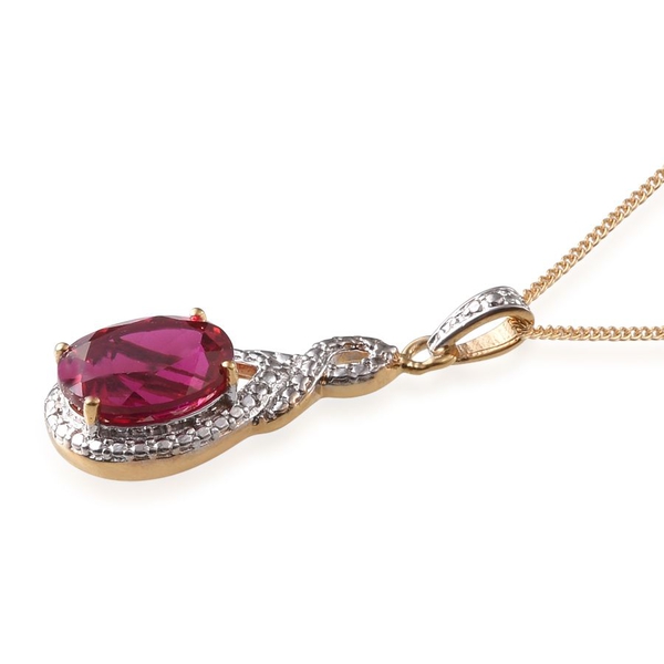 Simulated Ruby (Ovl) Solitaire Pendant With Chain in 14K Gold Overlay Sterling Silver 2.500 Ct.