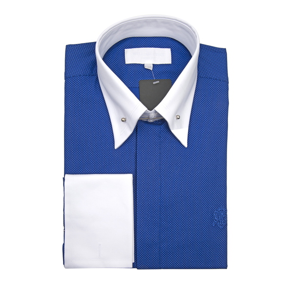 William Hunt Saville Row Forward Point Collar Blue and White Shirt Size 16