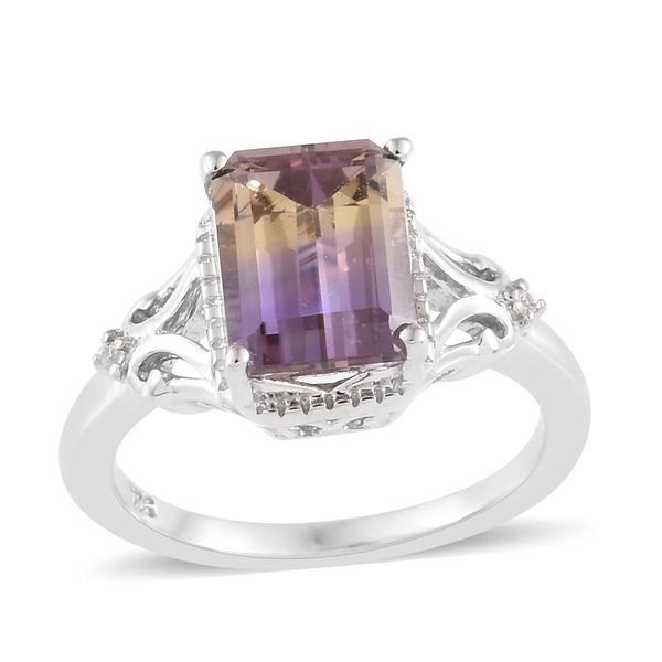 Anahi Ametrine (Oct), Natural White Cambodian Zircon Ring in Platinum Overlay Sterling Silver 2.250 