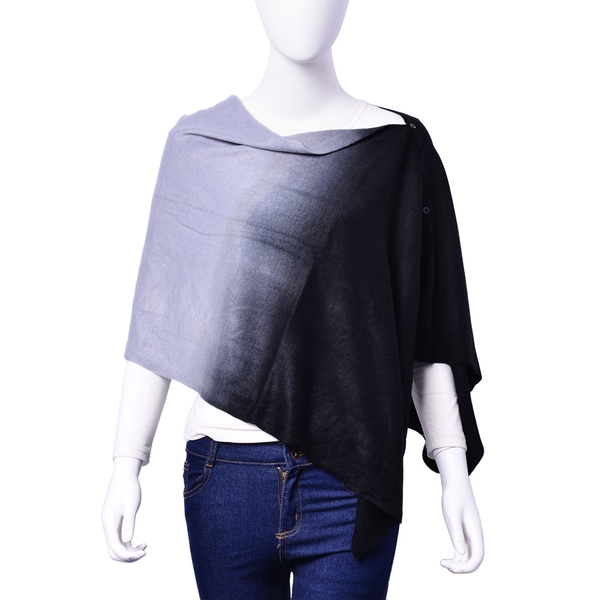 Grey and Black Colour Poncho with Button (Size 140x40 Cm)