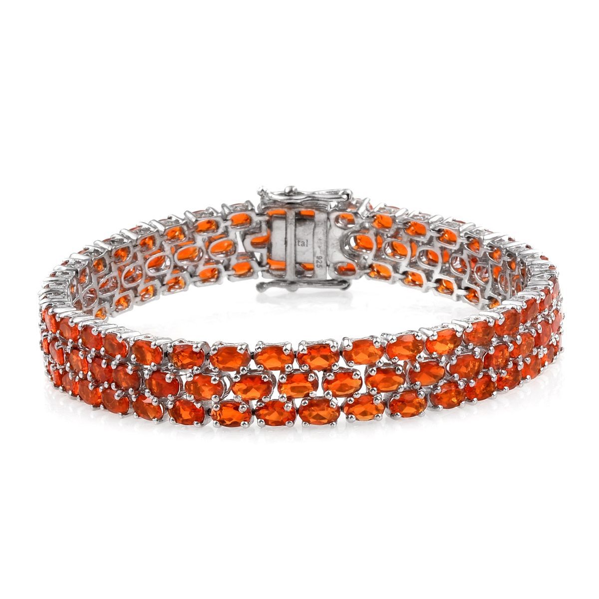 AA Jalisco Fire Opal (Ovl) Bracelet (Size 7.5) in Platinum Overlay Sterling Silver 14.750 Ct.