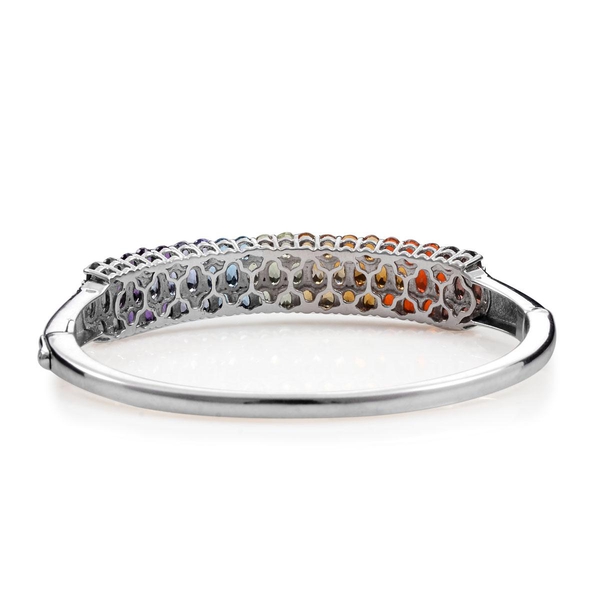 Hebei Peridot (Ovl), Electric Swiss Blue Topaz, Tanzanite, Amethyst, Madeira Citrine, Garnet and Jalisco Fire Opal Rainbow Bangle in Platinum Overlay Sterling Silver (Size 7.5) 10.500 Ct.