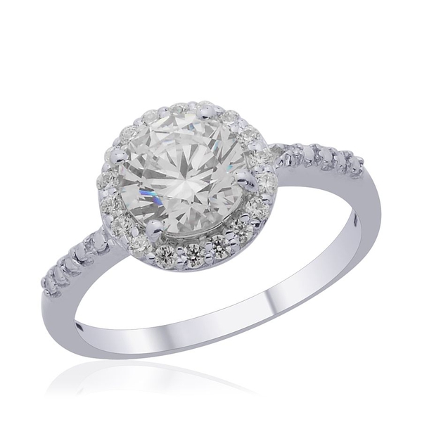 Lustro Stella - Platinum Overlay Sterling Silver (Rnd) Ring Made with Finest CZ 2.310 Ct.