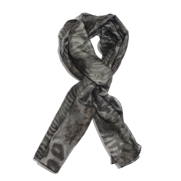 100% Silk Grey and Black Colour Leapord Pattern Scarf (Size 180x50 Cm)