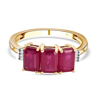 2.60 Ct AAA African Ruby and Diamond Trilogy Ring in 9K Gold