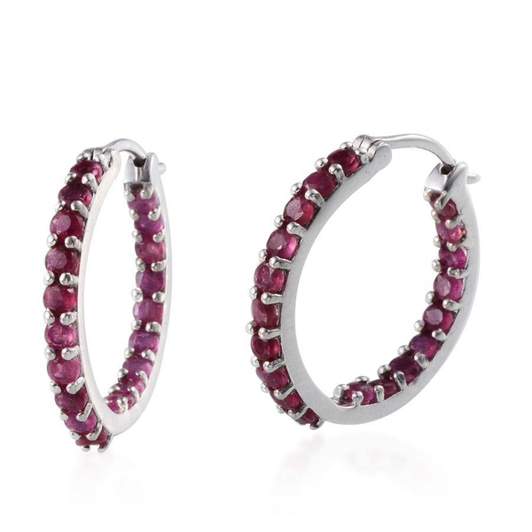 African Ruby (Rnd) Hoop Earrings (with Clasp) in Platinum Overlay Sterling Silver 3.250 Ct.