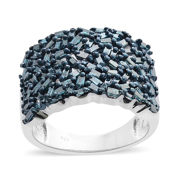 Designer Inspired - Firecracker Blue Diamond (Bgt) Cluster Ring in Blue and Platinum Overlay Sterling Silver 1.000 Ct, Silver wt 6.20 Gms.