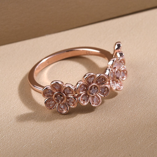 GP Italian Garden Collection - Pink Diamond and Kanchanaburi Blue Sapphire Floral Ring in 18K Vermeil Rose Gold Overlay Sterling Silver