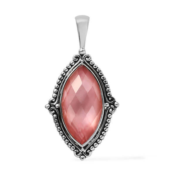 Sajen Silver ILLUMINATION COLLECTION - Quartz Doublet Celestial Mop Marsala Marquise Pendant in Rhodium Overlay Sterling Silver 6.25 Ct.