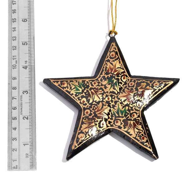 (Option 1) Christmas Decorations - Set of 3 Black Colour Paper Mache Hanging Christmas Stars