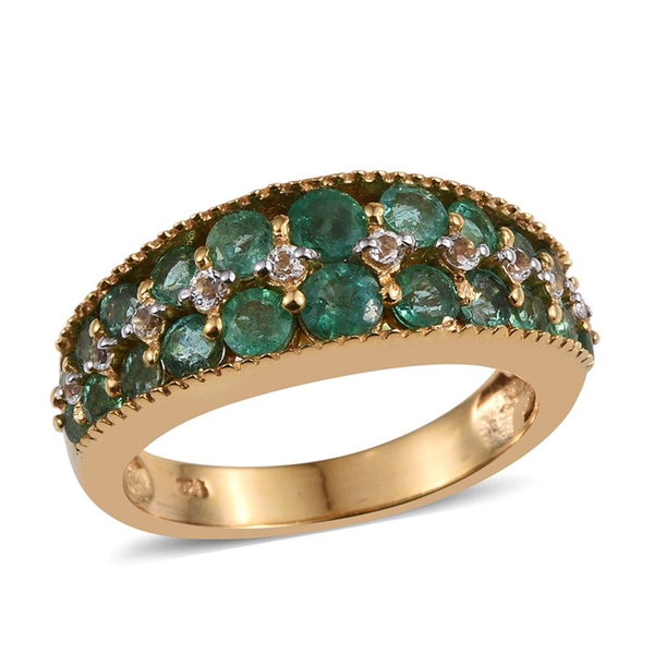 Kagem Zambian Emerald (Rnd), White Topaz Ring in 14K Gold Overlay Sterling Silver 2.000 Ct.