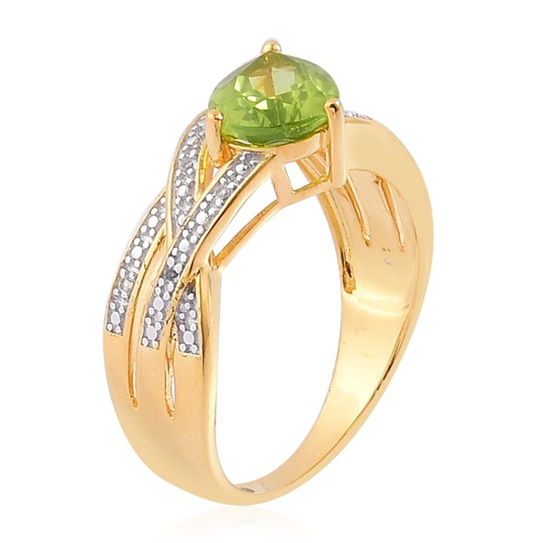 AA Hebei Peridot (Pear 1.75 Ct), White Topaz Ring in Yellow Gold Overlay Sterling Silver 1.800 Ct.