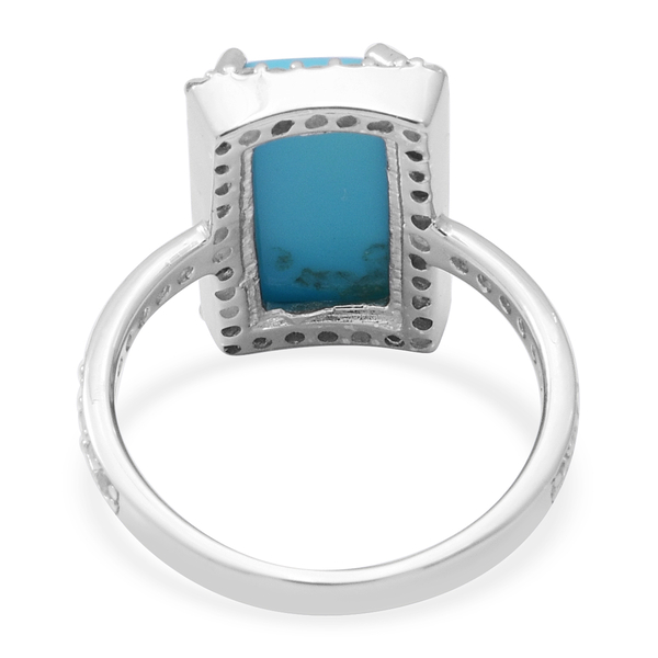 Arizona Sleeping Beauty Turquoise and Natural Cambodian Zircon Ring in Rhodium Overlay Sterling Silver 3.50 Ct.